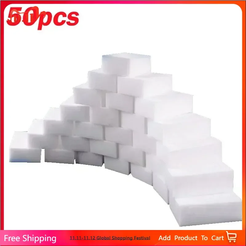 50pcs/Lot Magic Sponge Eraser White Melamine Sponge for Dishwashing Kitchen Bathroom Office Cleaner Cleaning Tools 100*60*20mm