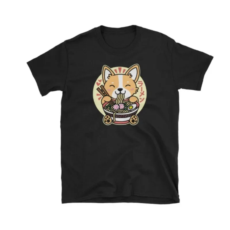 Kawaii Ramen Cute Anime Dog Corgis Japanese Noodles Short Sleeve T-Shirt Women Clothing Fashion Summer Streetwear Graphic Y2Ktop