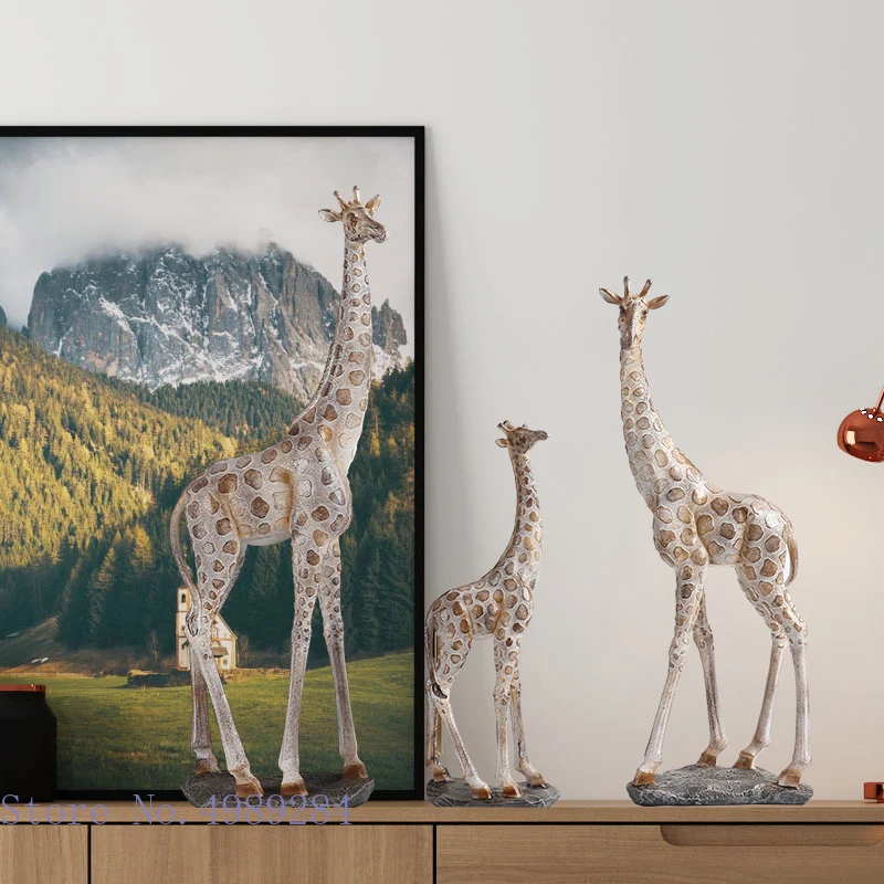 Simulation Animal Giraffe Family Ornaments Sculpture Modern Home Decoration Accessories Handicraft Furnishings