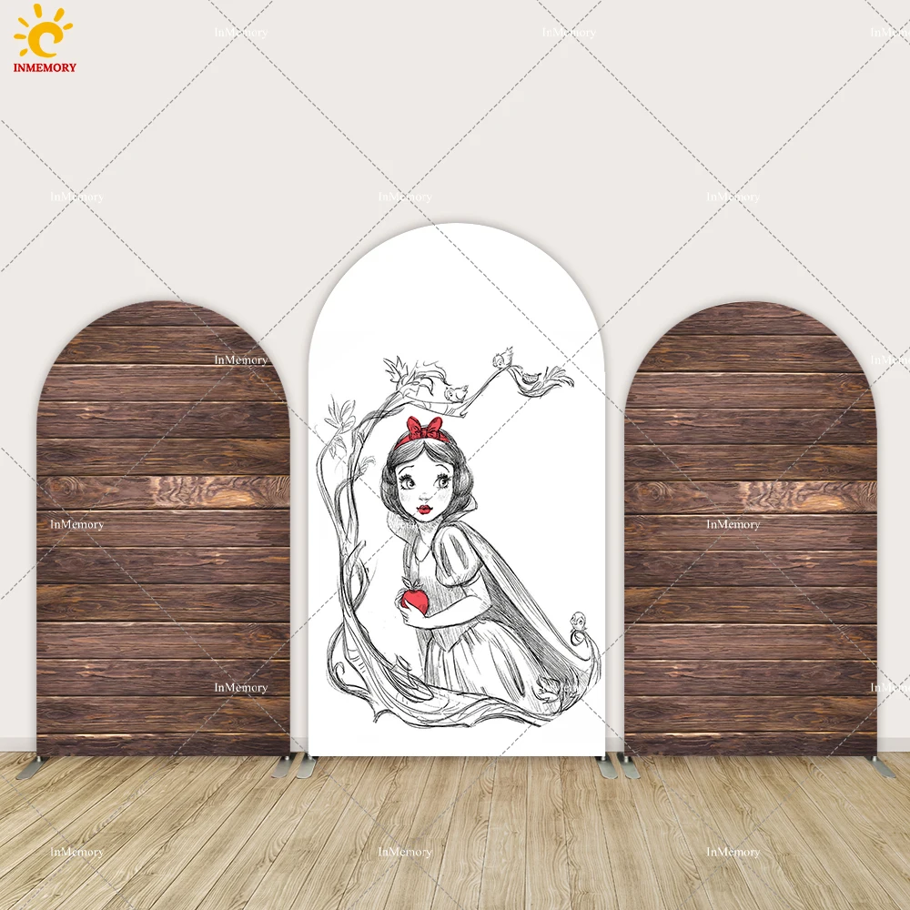 Princess Snow White Party Decoration Arch Backdrop Cover Wood theme Newborn Baby Shower Background Arched Wall Birthday Banner