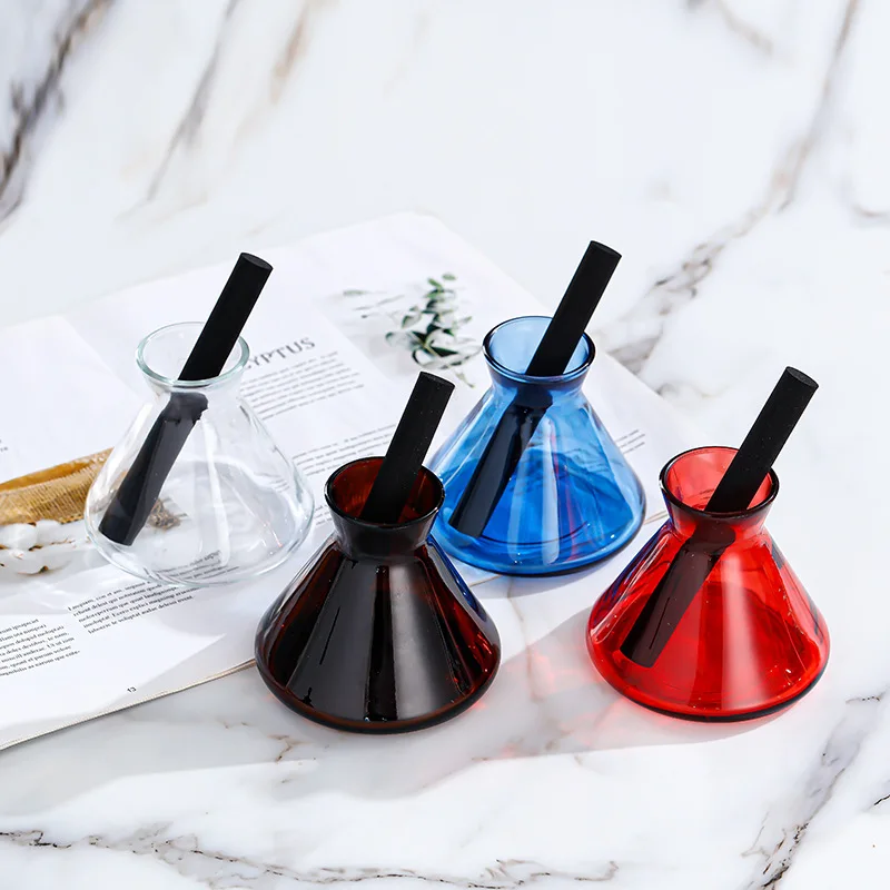 1PCS 200ml Funnel Shape Reed Diffuser Glass Bottle Black Essential Oil Bottle Diffuser Home Fragrance Diffuser Decorative Bottle