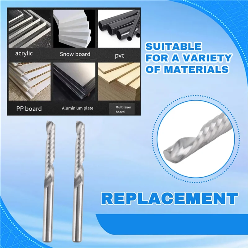 F-T 10 Pack CNC Router Bits 1/8 Inch Shank Spiral Upcut Router Bit Single Flute End Mill Set Milling Cutter  Steel Engra
