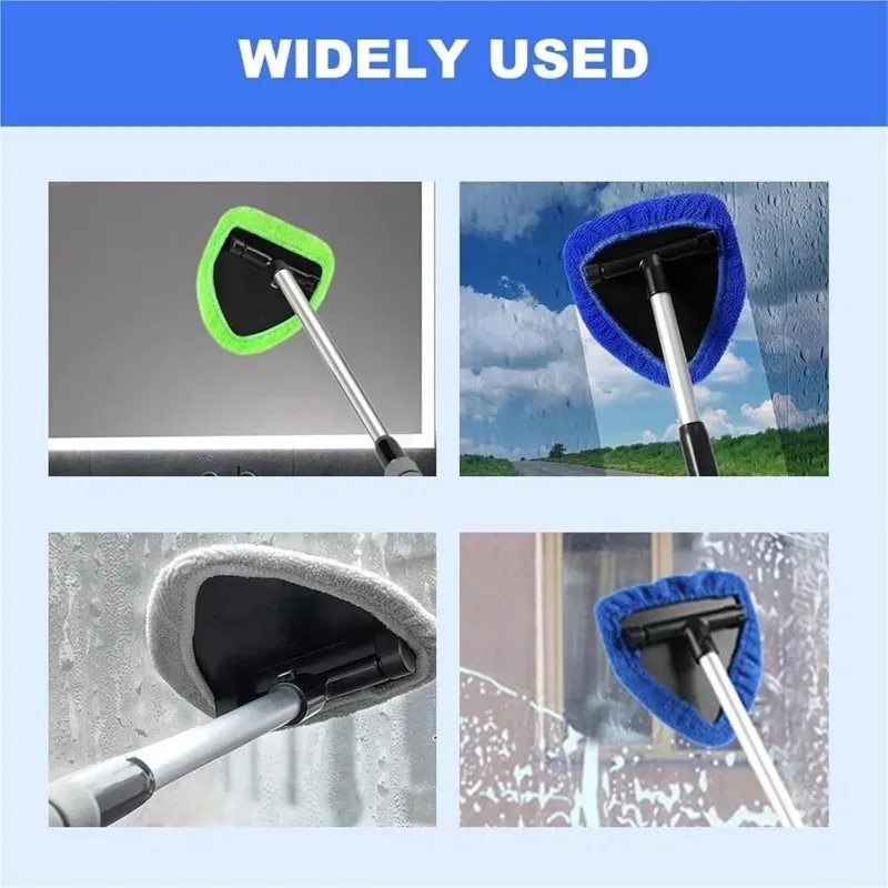 لأداة تنظيف السيارة مع 6 وسادات من الألياف الدقيقة لوازم تفصيل الزجاج الأمامي مقبض قابل للتمديد داخل أداة تنظيف الزجاج الأمامي