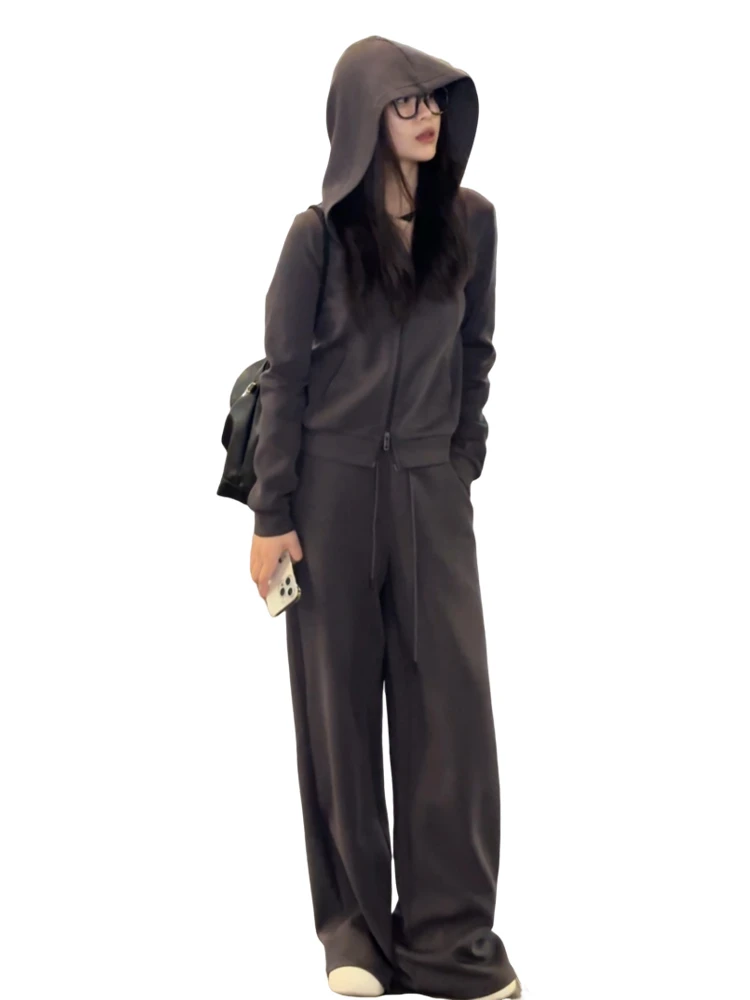 Unieke mooie casual sportkleding hoodieset dames wijde pijpen broek tweedelige set vroege herfst nieuwe Sle katoen polyester mix