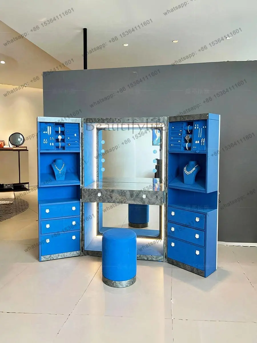 Light luxury floor-to-ceiling jewelry cabinet, dresser, villa design, high-end sense with mirror flannel storage jewelry cabinet