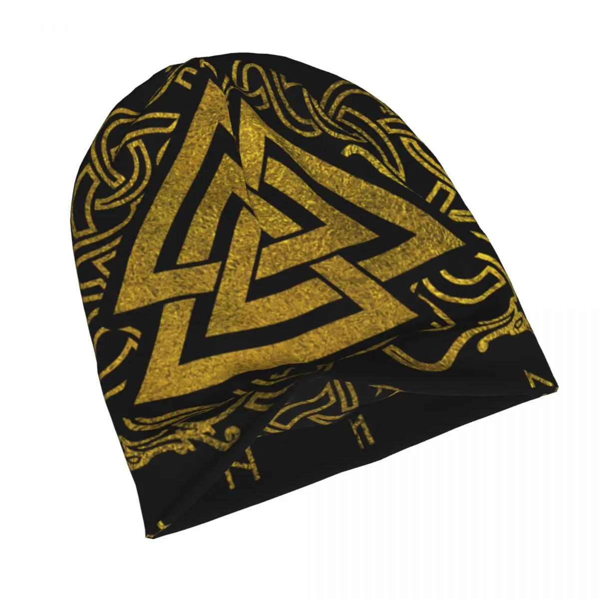 Gold Valknut Symbol On Runes Pattern Skullies Beanies Hats Hip Hop Unisex Outdoor Cap Warm Dual-use Bonnet Knit Hat