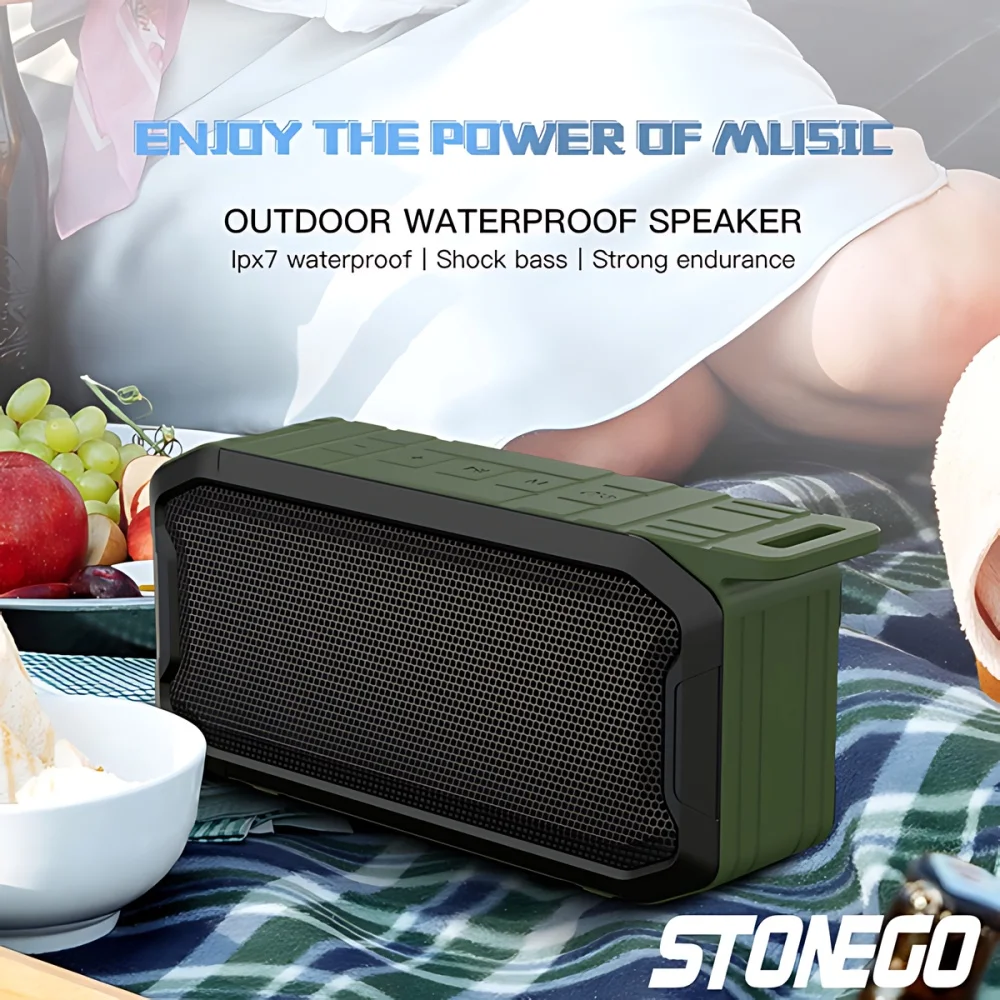 STONEGO 1pc Portable Outdoor Bluetooth Speaker High-power Subwoofer Wireless Waterproof USB Music Player Supports AUX TF