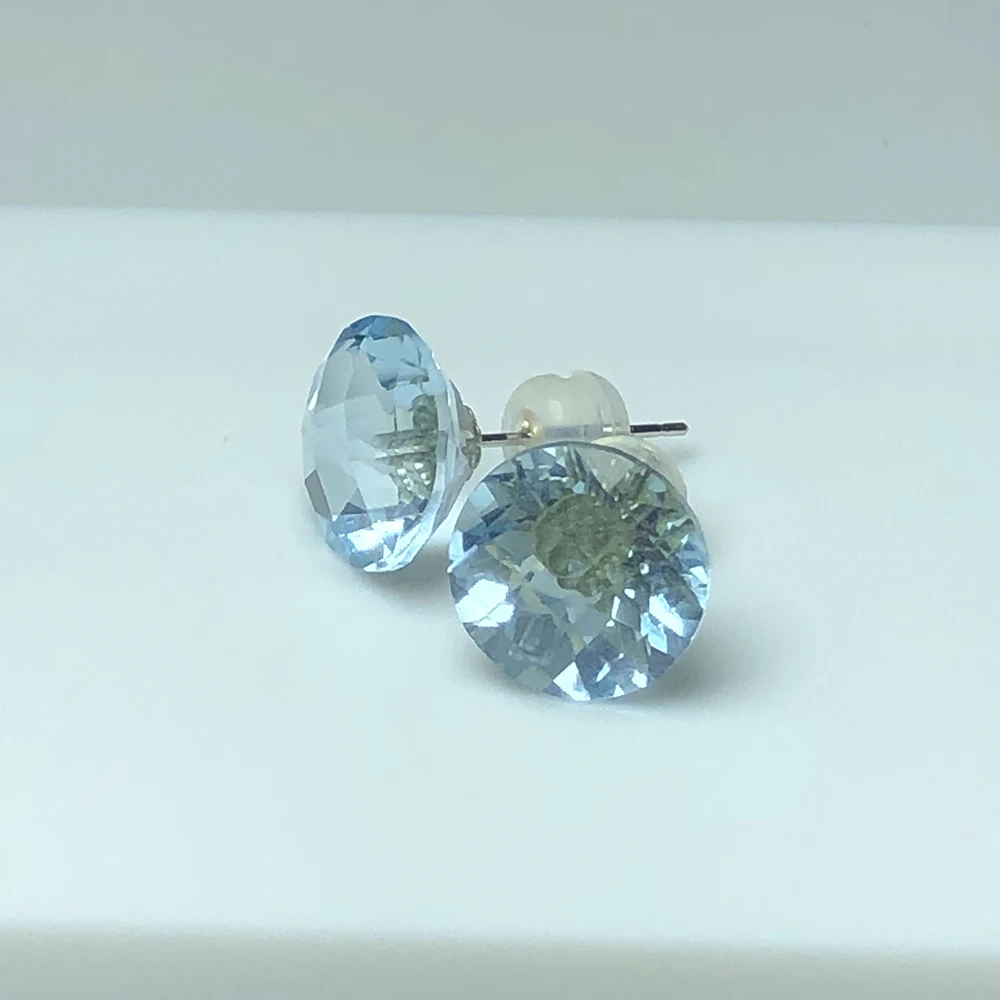 

natural Topaz 18K gold Ear Studs Blue Topaz Round Cut White 18K Gold Earrings