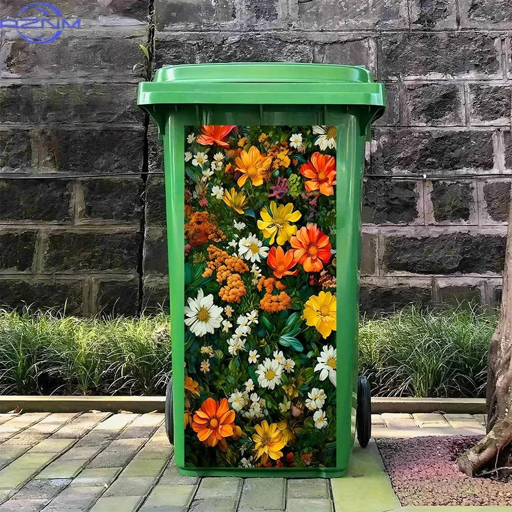 2D1pc of Colorful Flower Bunch  Stickers for Trash Cans - Waterproof And Removable with Adhesive Backing - Dimensions:  by . c
