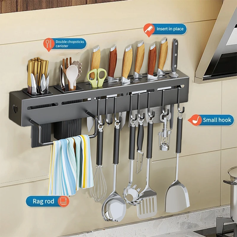 Kitchen Storage Rack Wall-Mounted Multifunctional Storage Knife Rack Detachable Stainless Steel With Multiple Brackets And Hooks image 2