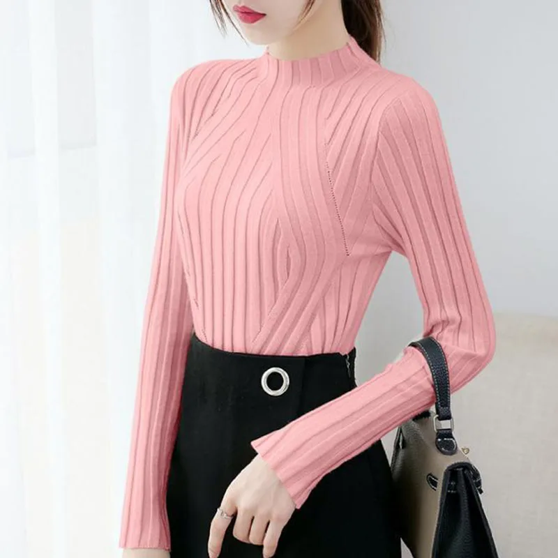 Lucyever Knitted Sweaters Women Pullover 2024 Autumn Winter Solid Slim Half Turtleneck Jumper Sweater Streetwear Y2K Knit Tops