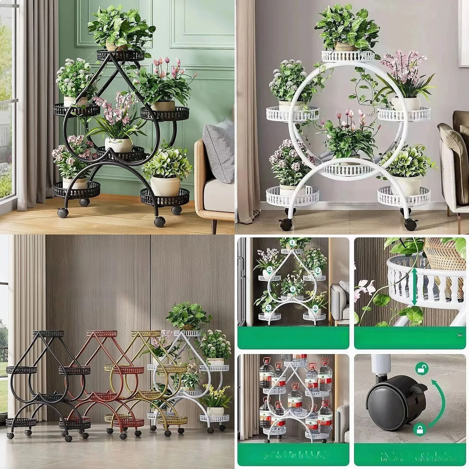 2026 Home Flower Stand Floor-Standing Movable with Wheels Pothos Plant Pot Rack Iron Multi-Layer Balcony Flower Stand