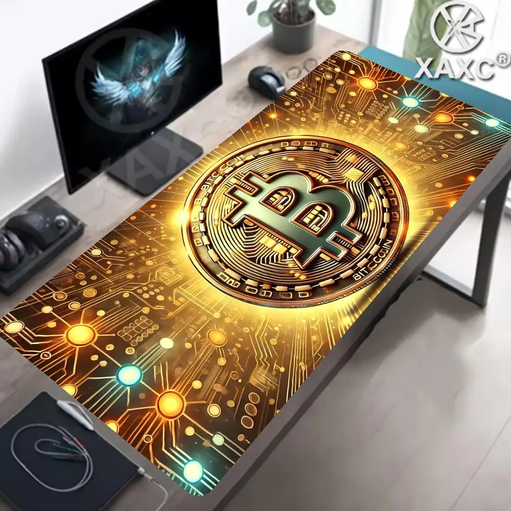 crypto mouse pad, BTC desk mat, geometric crypto symbol, non-slip gaming pad, tech aesthetic desk access  XAXC