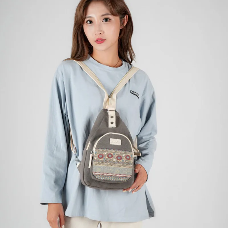 Multi Functional Women's Canvas Bag Ethnic Leisure and Versatile Fashionable Mini One Shoulder Portable Small Chest Bag Retro