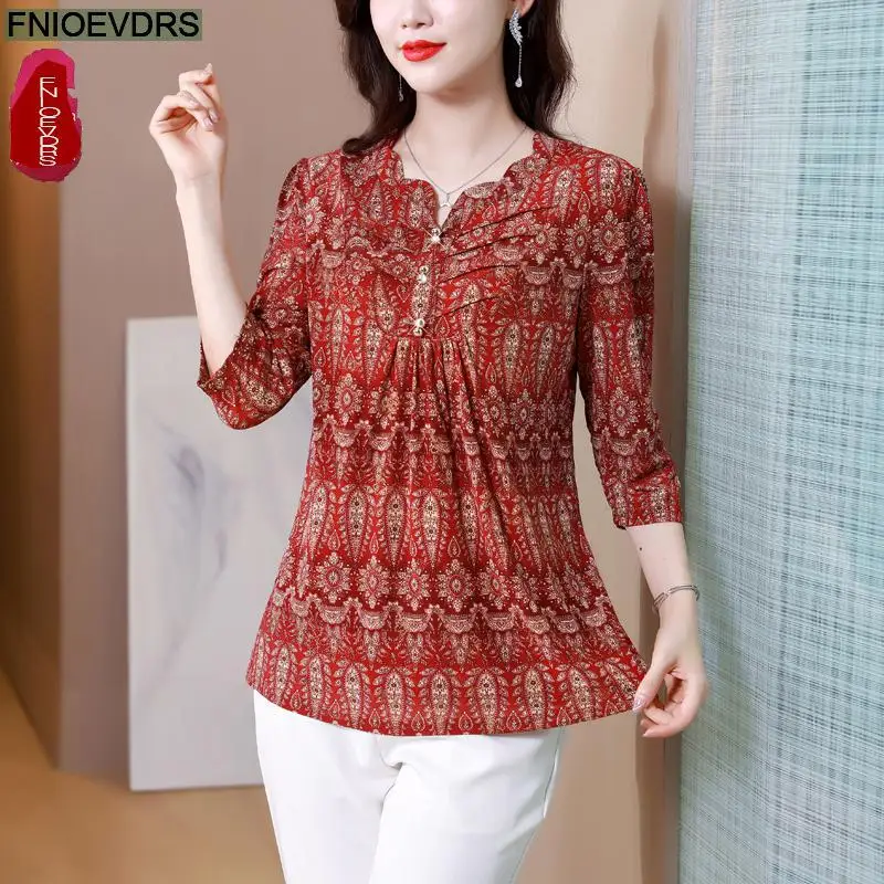 L-2XL 2023 Women Summer Hot Elegant Office Lady Work Button Shirt Casual Floral Print Tunic Peplum Tops And Blouses