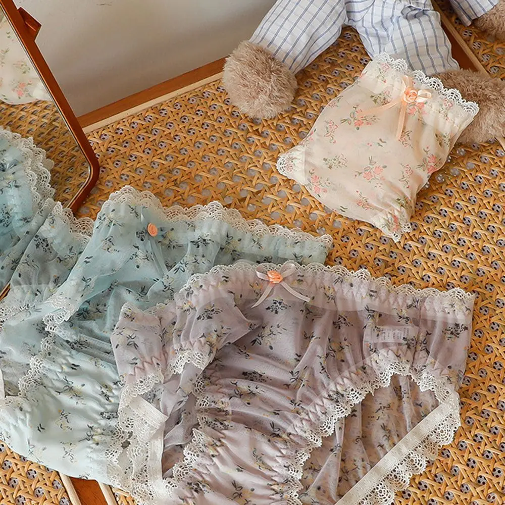 Kawaii سلس القطن المنشعب الدانتيل مطاطا القوس مثير سراويل الملابس الداخلية زهرة ملخصات الملابس الداخلية النسائية