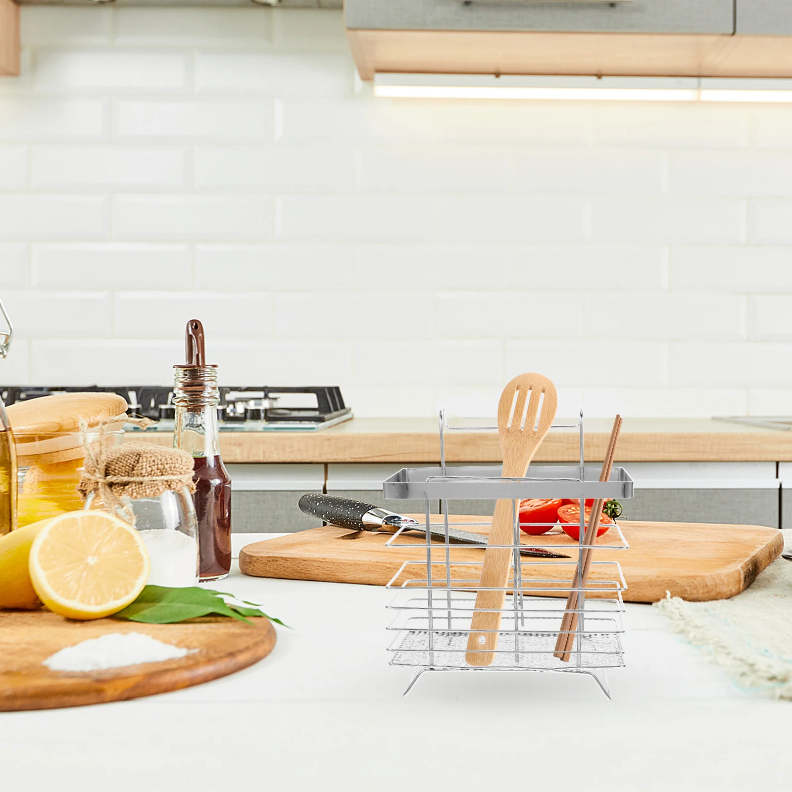 

Stainless Steel Chopstick Container Hanging Draining Rack Kitchen Utensil Holder Modern Cutlery Organizer Silverware Drying