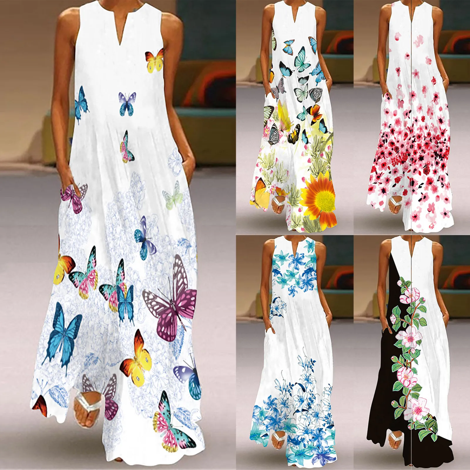 Dresses For Girls Dress Dress V Neck Sleeveless Long Split Hem Kaftan Women’S Printed Baggy Women'S Dresses For Formal Occasions