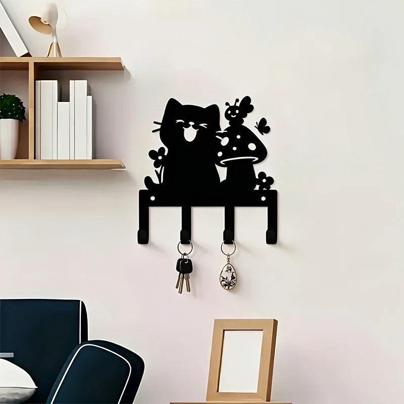 CIFBUY Cat Pattern Iron Wall Hooks 4 Hook Metal Hanger For Entryway Living Room Bedroom Key Home Decor Organizer Gift
