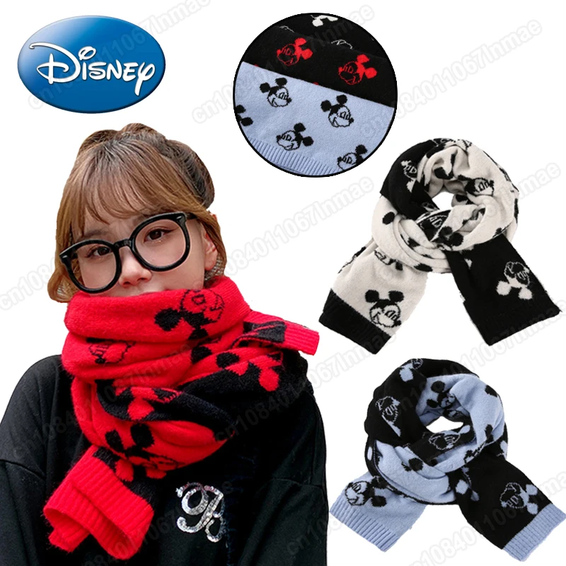 Disney Anime Mickey Mouse Scarf Winter Thicken Warm Women Girls Cute Knitted Shawl Wrap Bandana Kids Christmas Gift