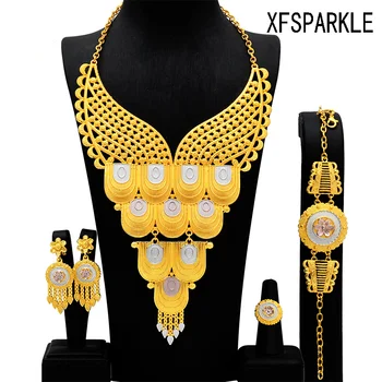 2023 China&#x27;s latest design 24k gold fringe necklace earring bracelet ring jewelry set