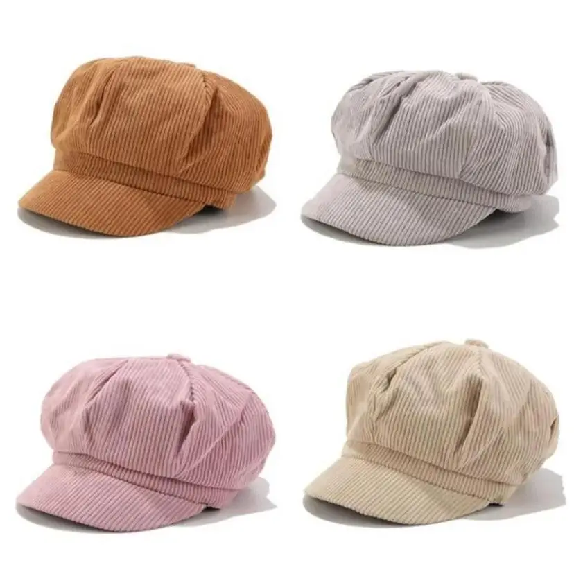 New 1 Pcs Womens Adjustable Octagonal Newsboy Cap Solid Plain Leather Beret Casual Wool Hat For Ladies Autumn Girls Caps