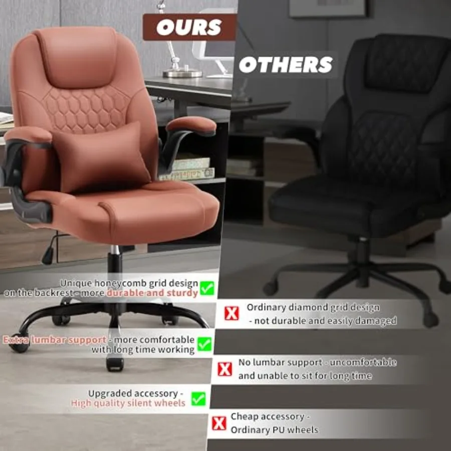 Executive Office Chair PU, Leather Office Chair with Wheels, 360° Swivel Rolling Chair with Padded Arms, Ergonomic Computer Cha view 6