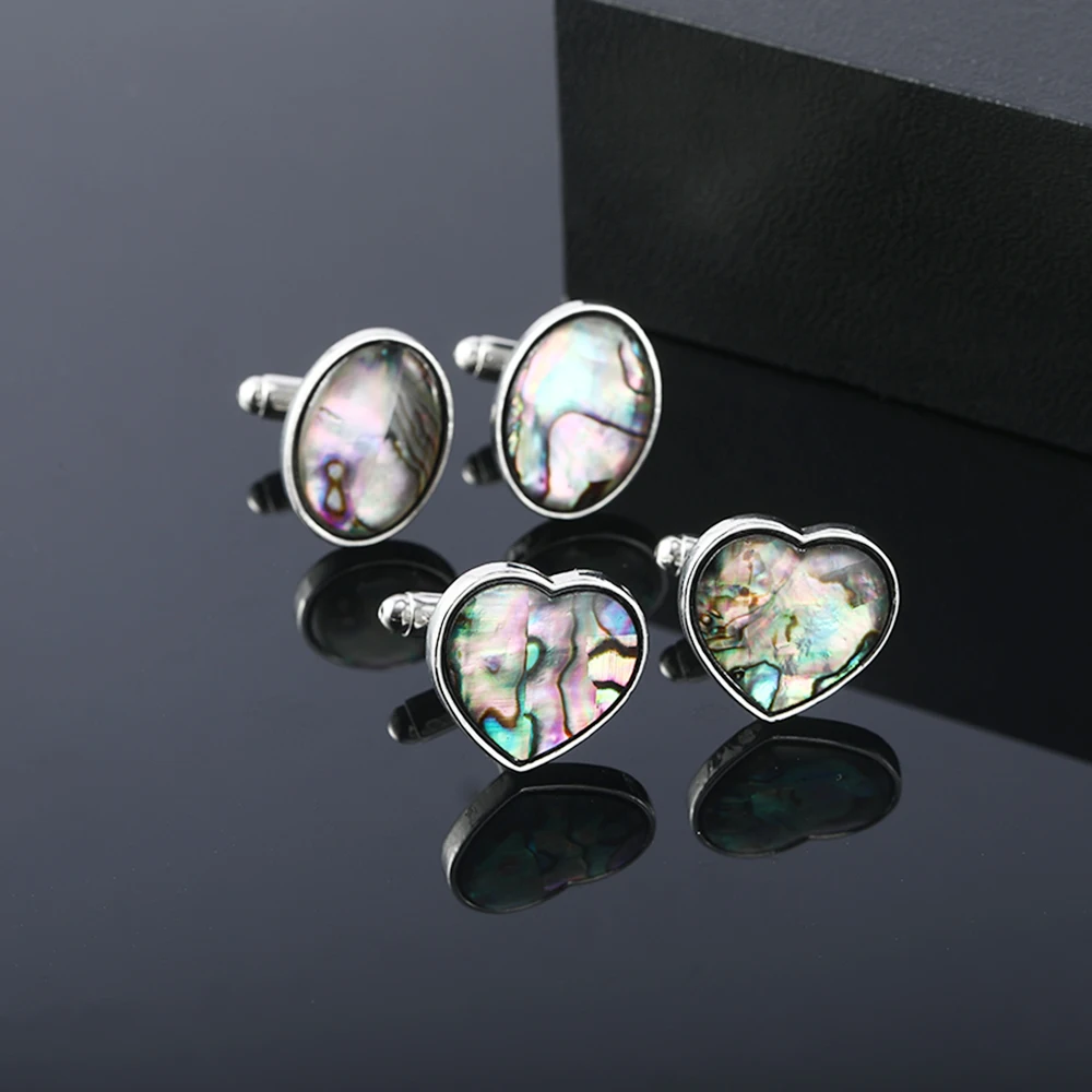 Luxuriöse herzförmige Manschettenknöpfe im Abalone-Muschel-Design für Herren, Business, formelles Hemd, Anzug, Smoking, Bluse, Ärmelknopf