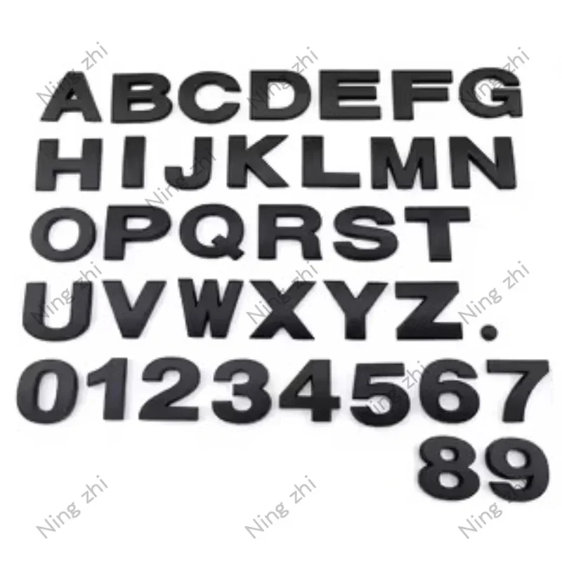1PC Matte Black 3D Auto Metal Letter Emblem DIY Digital Alphabet Car Sticker Exterior High-About 25mm Accessory