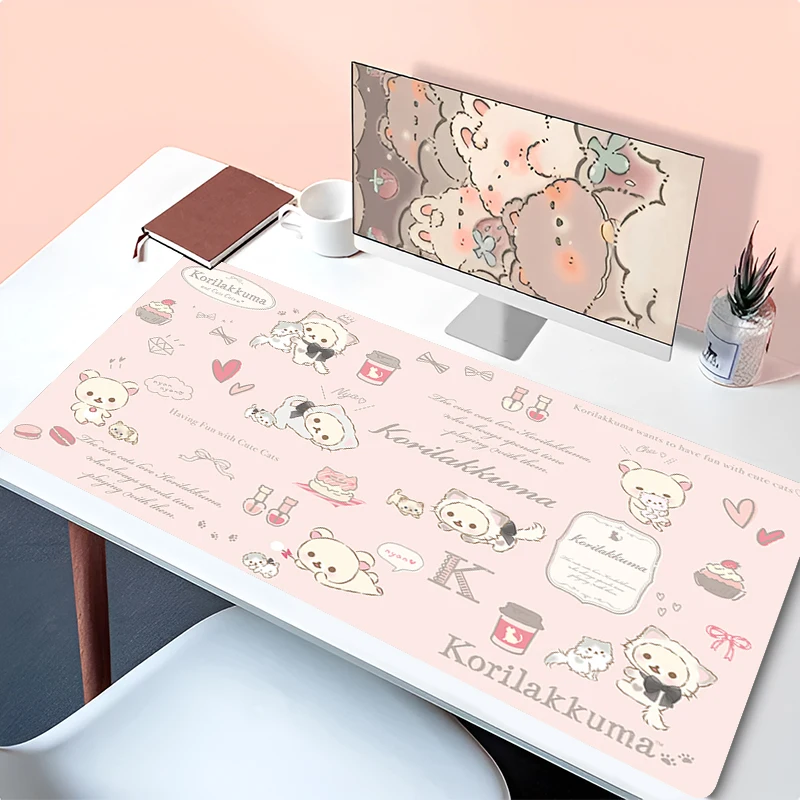 XXL karikatür pembe Mouse Pad Korilakkuma Rilakkuma Anime Kawaii klavye halı dizüstü sevimli oyun yumuşak Mousepad bilgisayar HD sümen