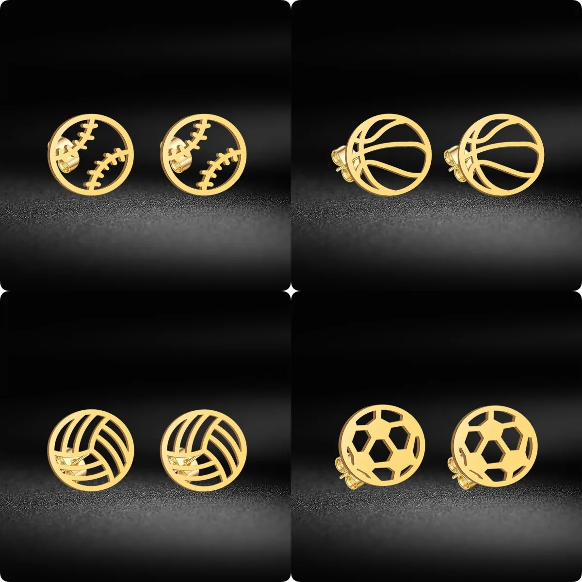 Stainless Steel Basketball Volleyball Soccer Baseball Stud Earrings For Women Girls Sport Jewelry