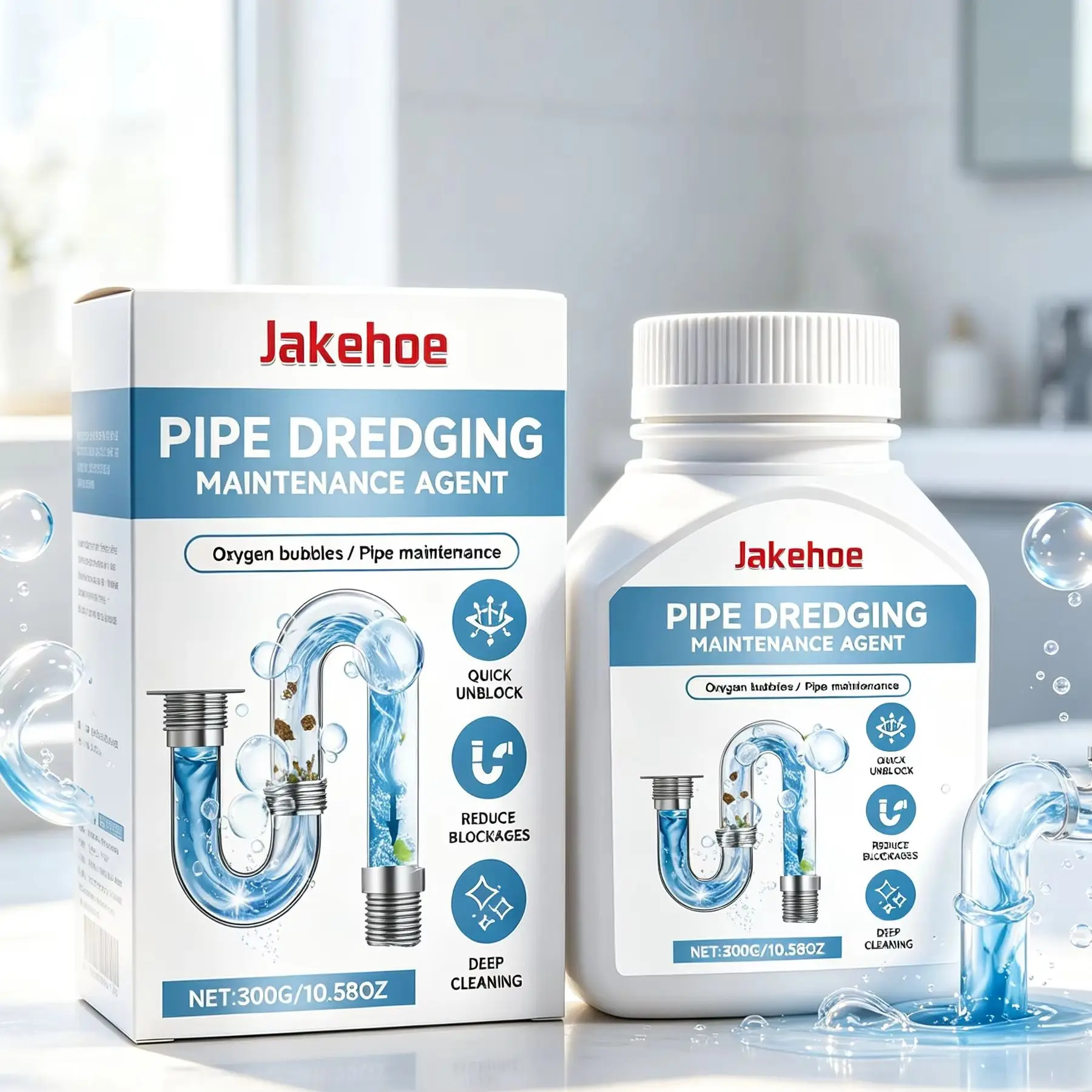 Jakehoe Powerful Pipe Dredging Agent Deep Cleaning Odor Eliminator Drain Clog Remover for Kitchen Bathroom Sink Drain Cleaner