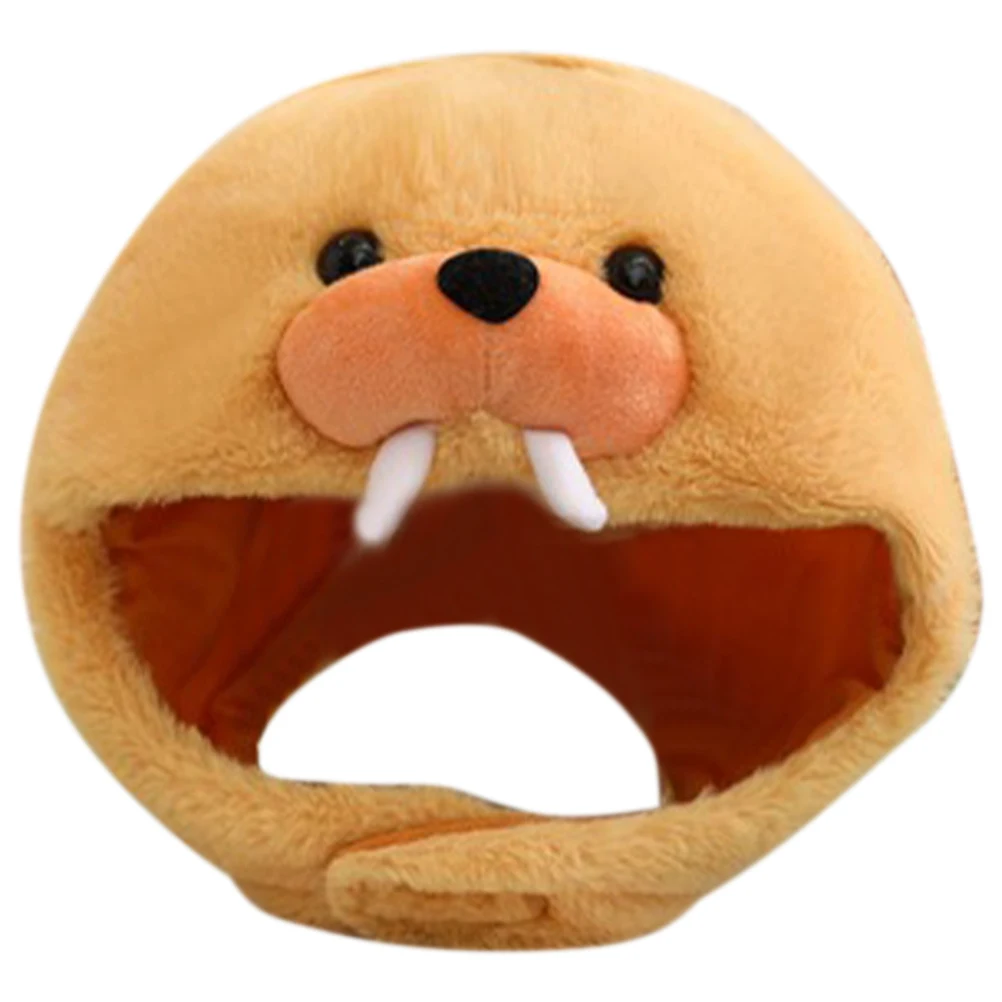 

Walrus Head Hat Khaki Animal Headwear For Adult Kids Party Costume Cartoon Hats Cosplay Photography Props Durable Soft