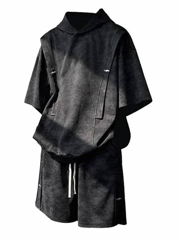 

Свободный спортивный костюм для мужчин с окрашенным волоконным рисунком: свитшот с рукавом три четверти и пляжные шорты, комплект из двух предметов, летний вариант.