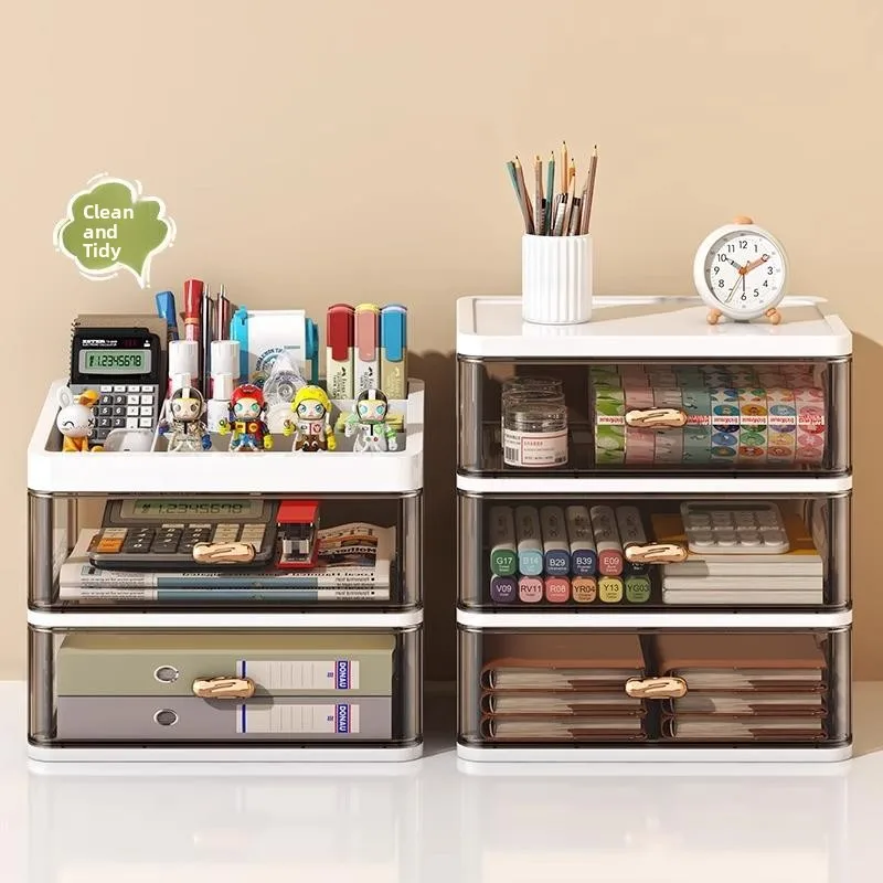 Desktop Organizer Drawer Style Storage Box Office Desk Multi-layer Miscellaneous Goods Rack Stationery Storage Case Transpare...