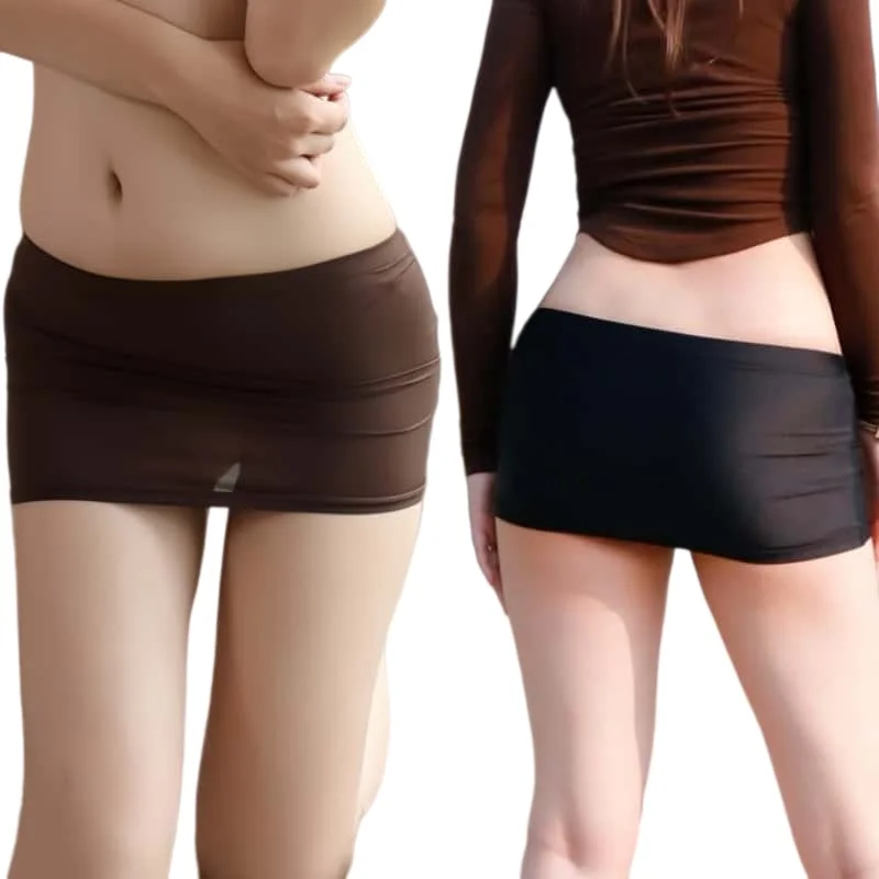 2026new Black Pencil Short Skirts light Sheer Sexy Bodycon Wrap Hips Silk Mini Skirt for Woman Night Club Wear Spring Summer