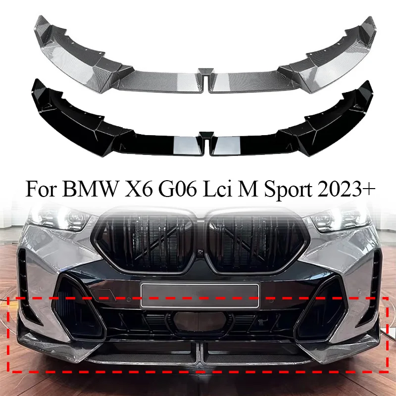 Car Front Bumper For BMW X6 G06 Lci M Sport 2023 2024 2025 Car Front Splitter Lip Spoiler Diffuser Bodykit Tuning Guard