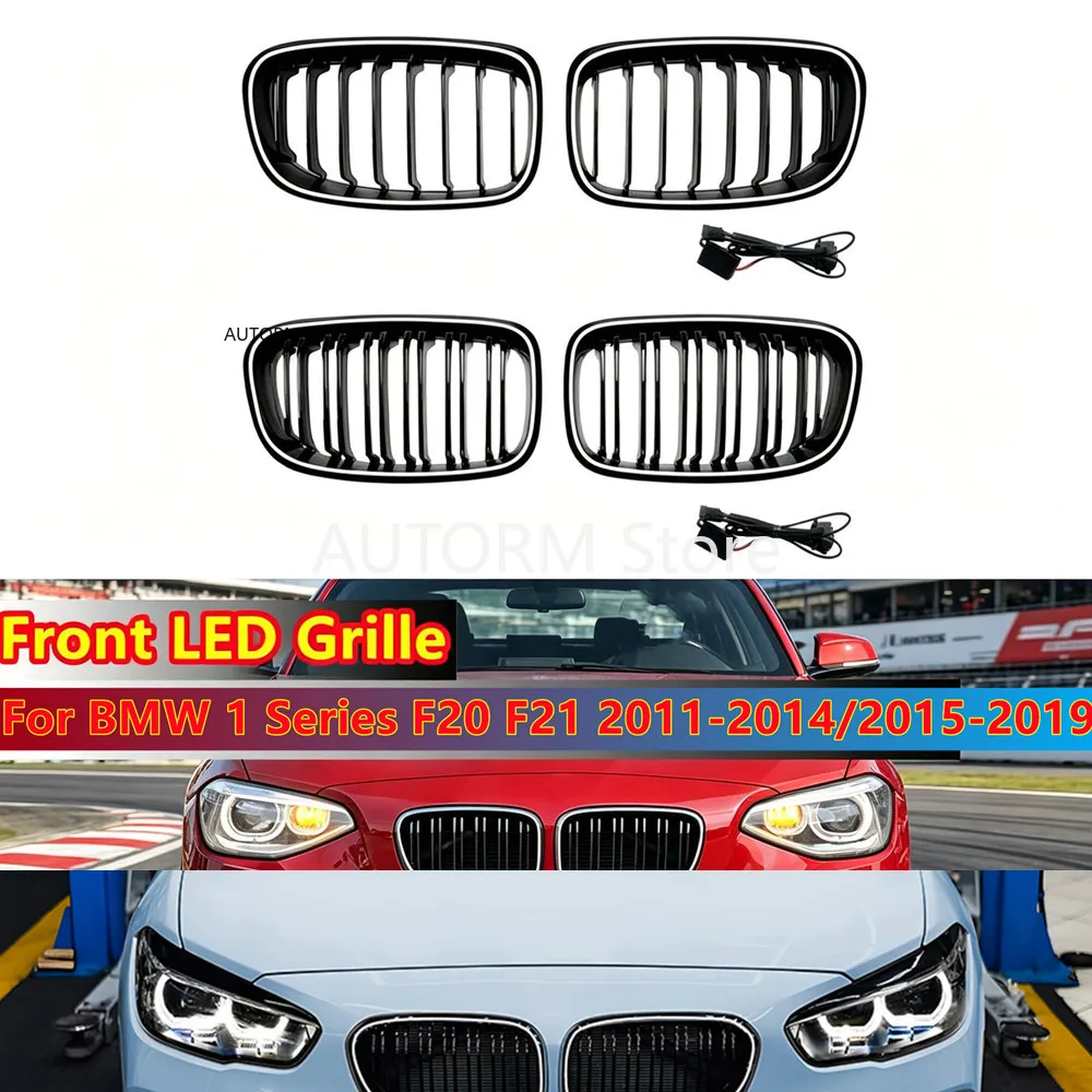 

Pair Front LED Light Kidney Grille For BMW 1 Series F20 F21 2011-2014/2015-2019 Car Front Bumper Led Racing Grill Accessories