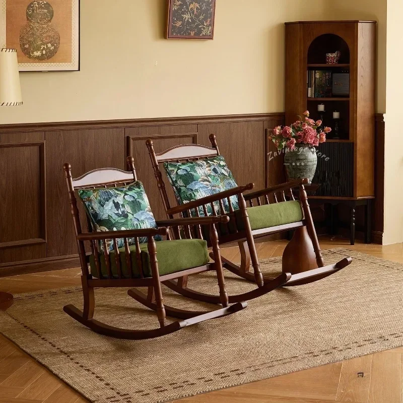 

Retro solid wood lazy rocking chair recliner American single sofa chair living room balcony free chair with soft bag