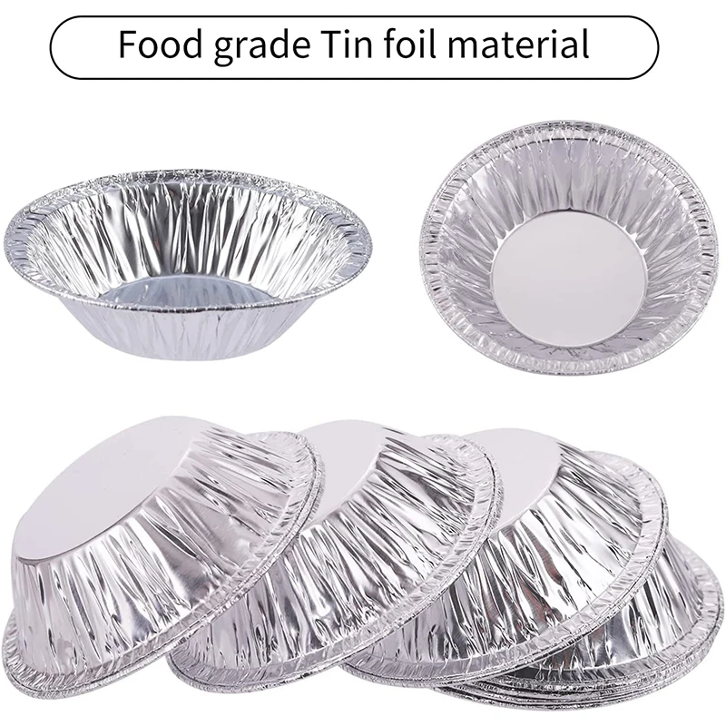 LMETJMA 100Pcs Silver Aluminum Foil Tart Pan Disposable Mini Pie Tins Round Egg Tart Molds Pan Baking Foil Cake Cups JT154