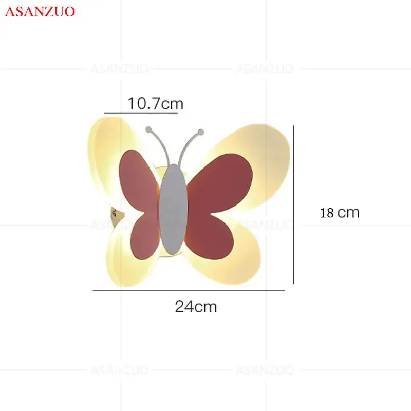 Różowy motyl kinkiet Led dla dzieci sypialnia lampki nocne Deco Maison Lampara De Pared lampa dla pokój dziewczyn