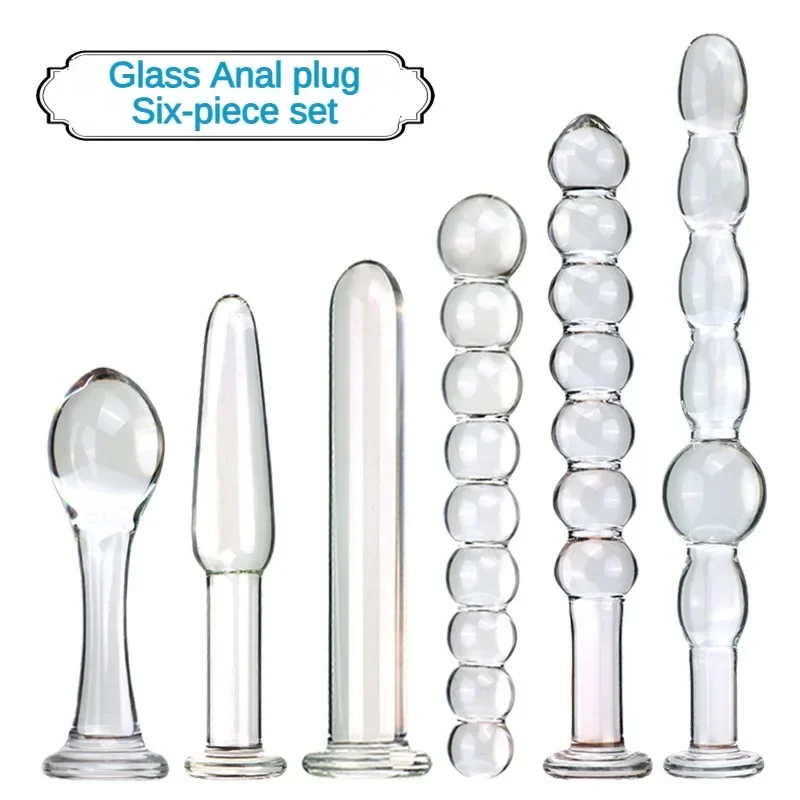 Juego de seis piezas de tapón Anal de vidrio, cuentas de tracción, consoladores pequeños de doble uso, masturbación Posterior, dilatación, Juguetes sexuales para adultos