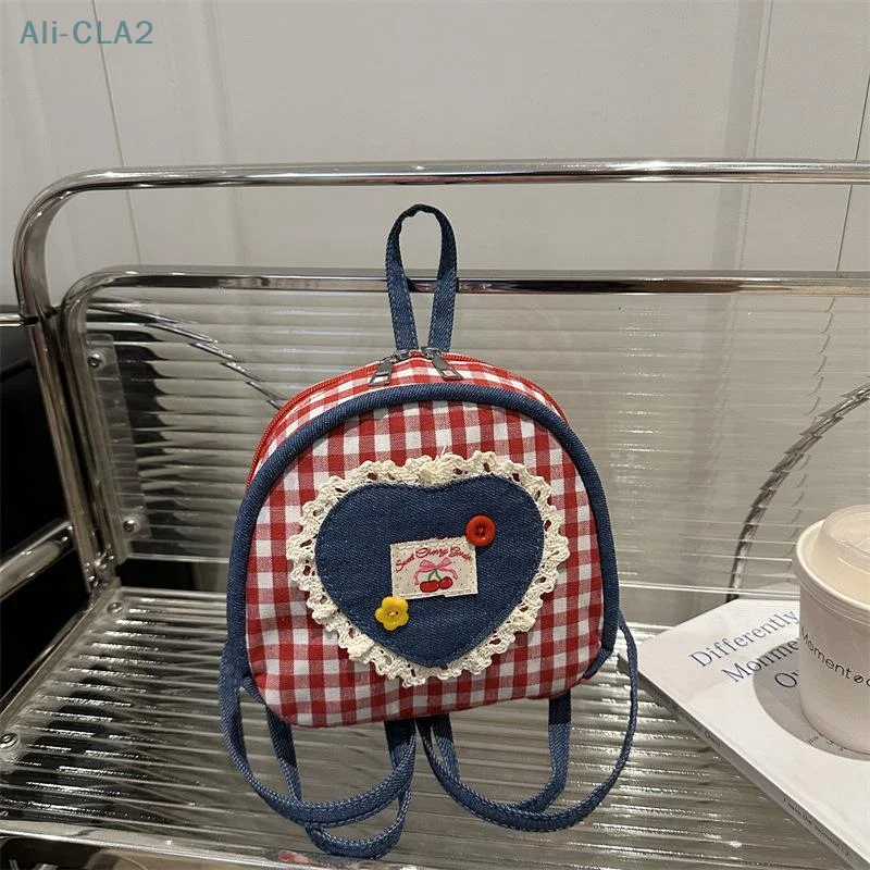 

Plaid Red Storage Bag for School or Travel with Girly Lace Heart Design.