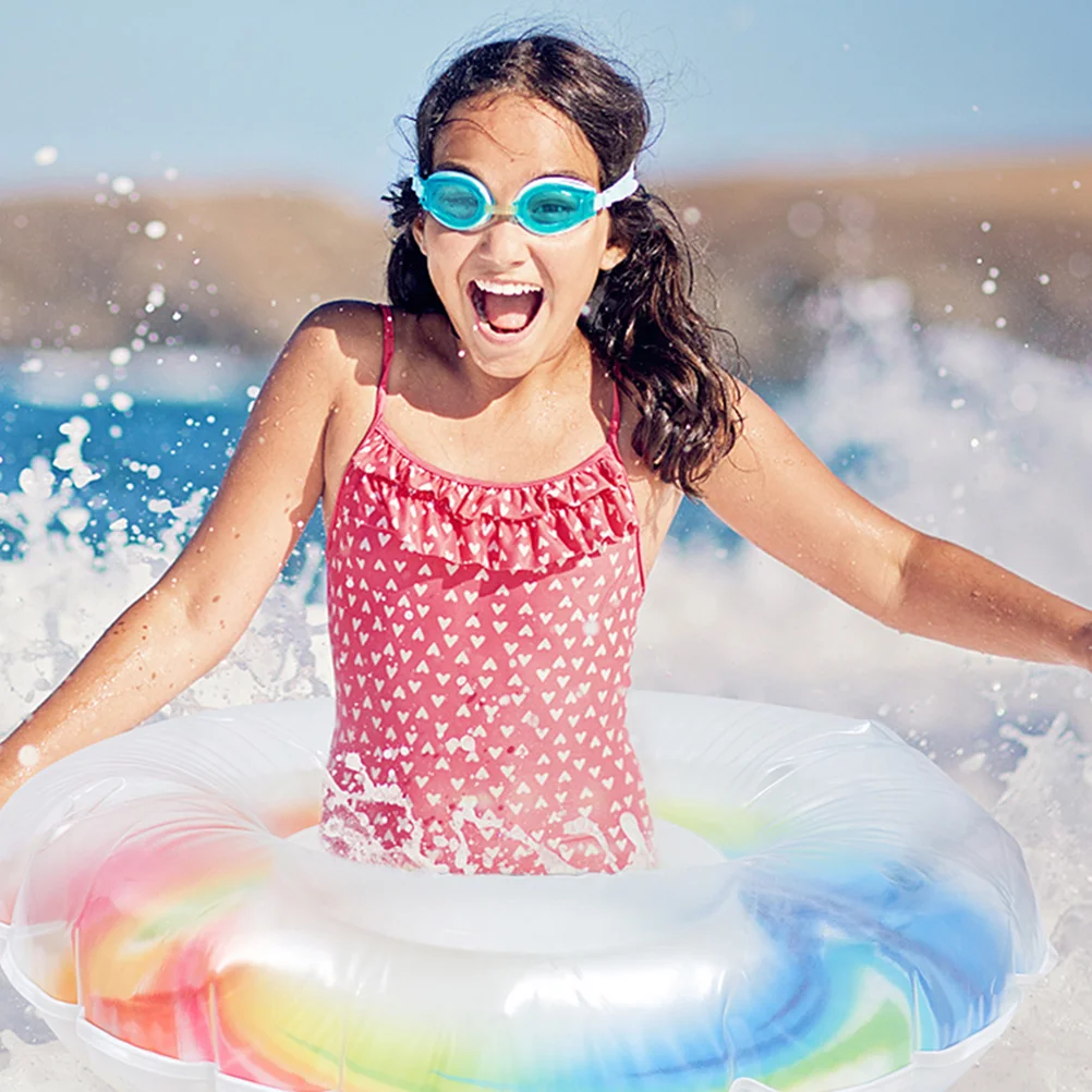 

Colorful Rainbow Inflatable Swim Ring Portable Lightweight Summer Pool Beach Swimming Accessory Safety Float Ring