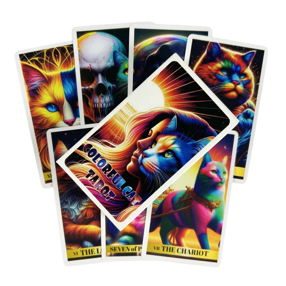 Buntes Katzen-Tarotkarten-Deck, A 78 Oracle English Visions Divination Edition Deck, Board-Spiele, Wahrsagespiel