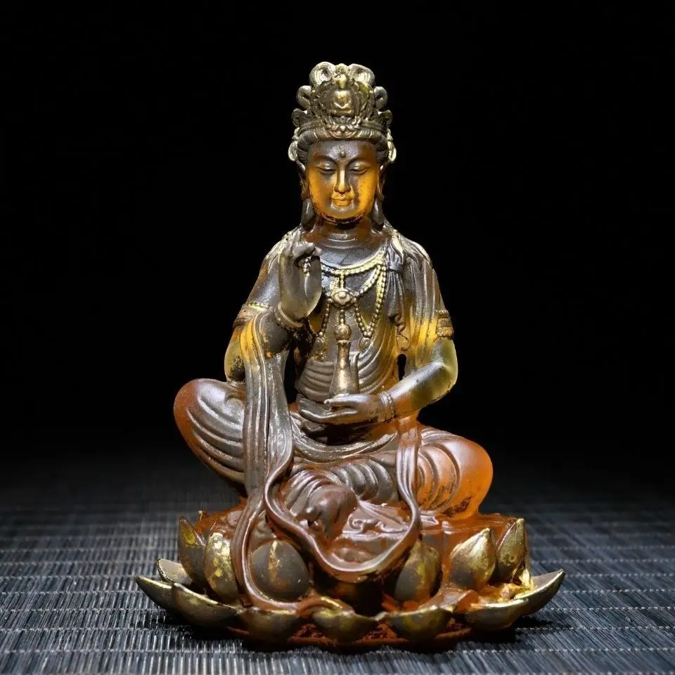 Antique collection glazed gilt, net bottle Guanyin, length cm width 7cm height 13cm weight 412g