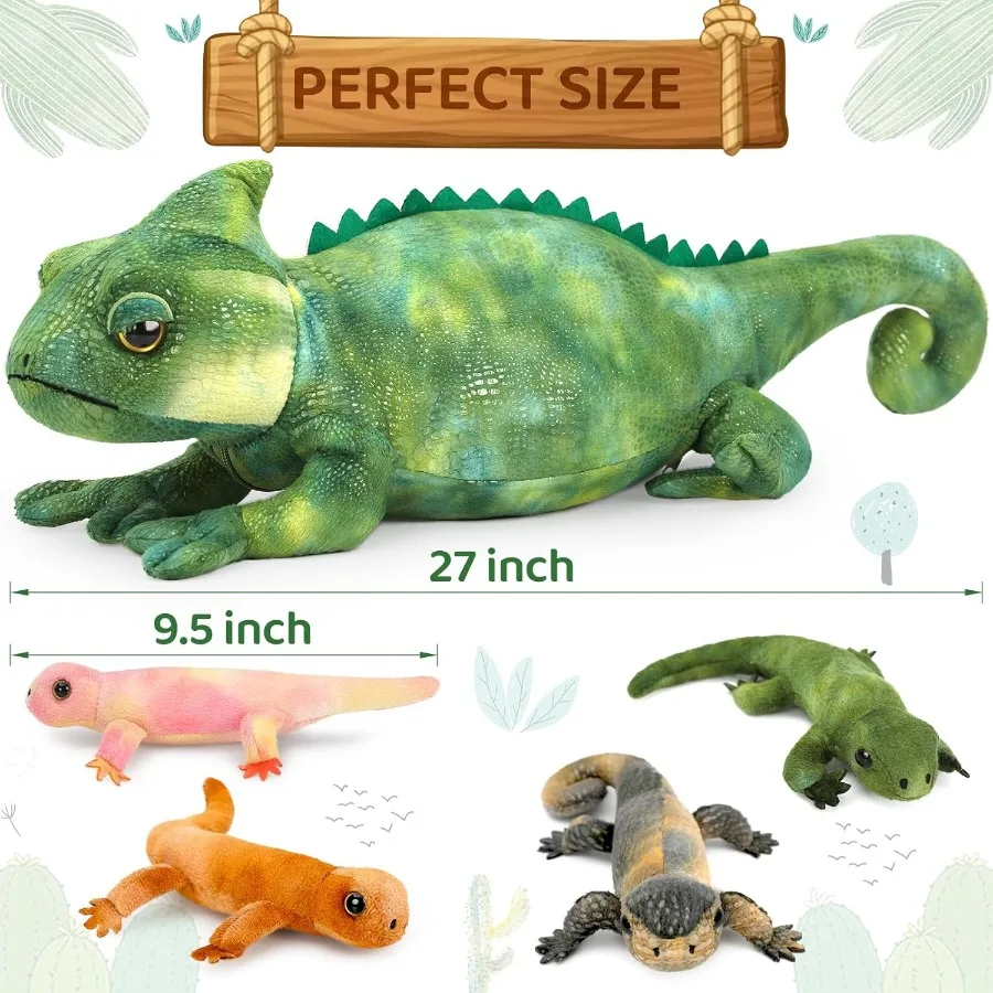 5Pcs Giant Lizard Plush 27 Mother Iguana Stuffed Animal with 4 Baby Lizard Plushies Bearded Dragon Plush Toy for Boys Girls Stu