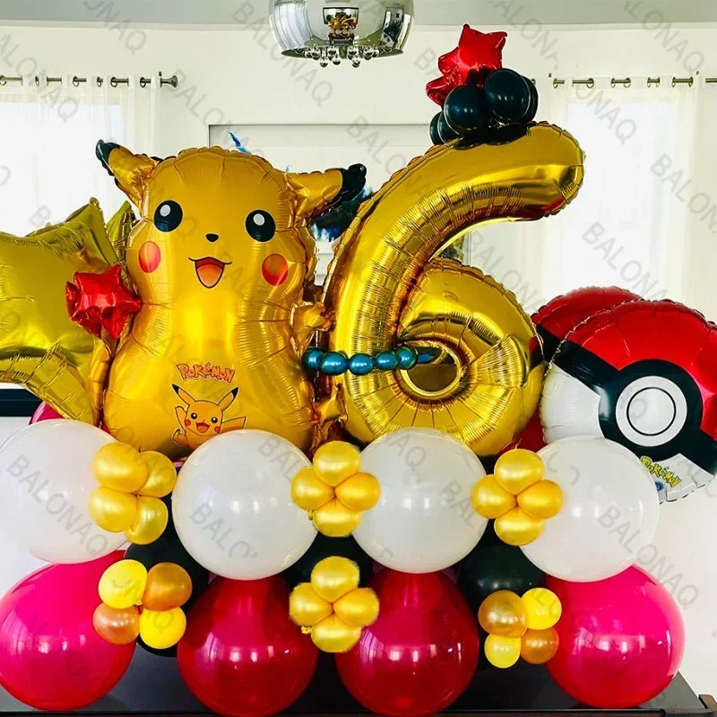 39pcs Pokemon Pikachu Themed Party Balloon Arch Kit Red Yellow Black Latex Balloon for Kid Birthday Baby Shower Decora Supplies