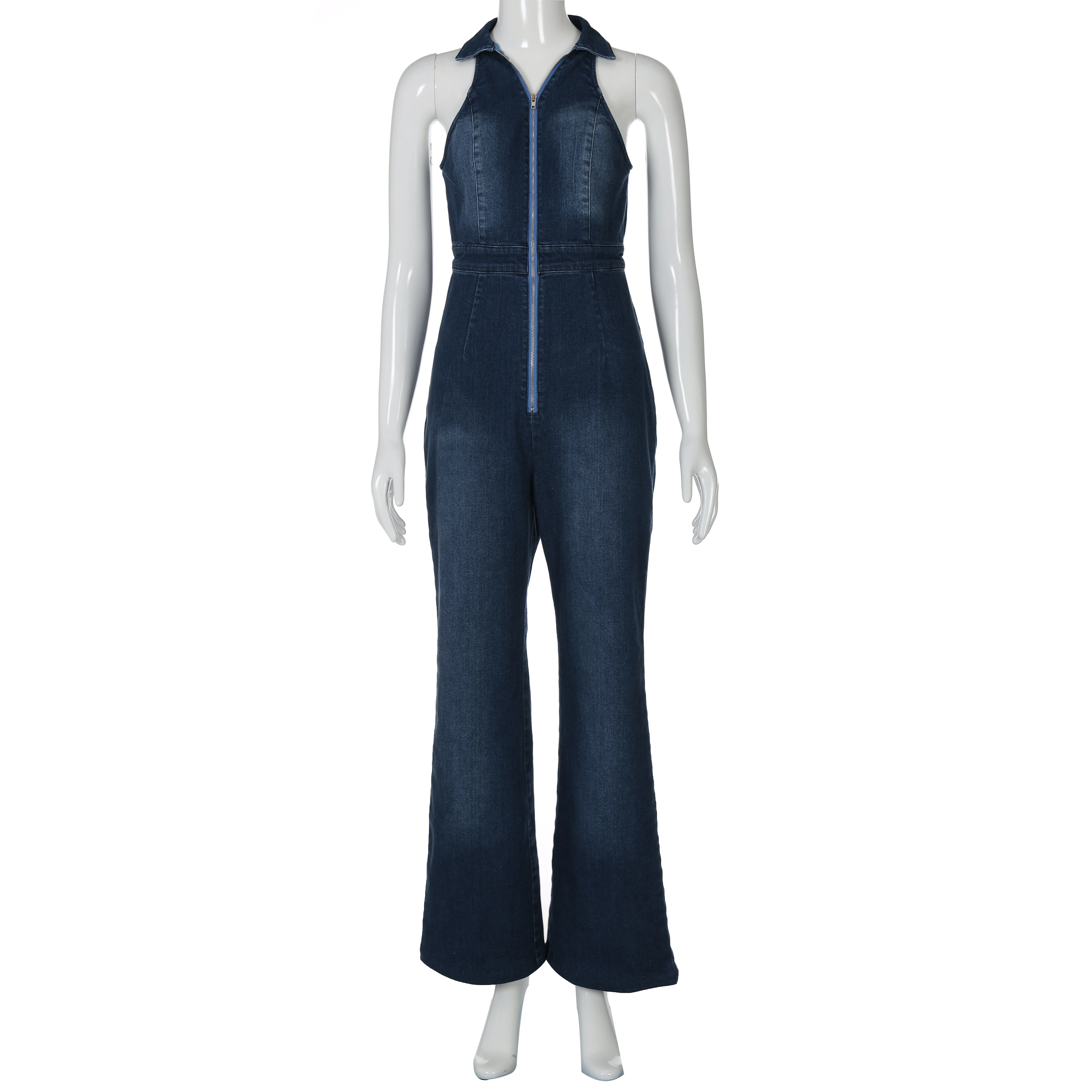 Lygens Denim Sleeveless Sexy V Neck Zipper Slim Jumpsuit Casual Party Streetwear Club Vacation Daily Fashion 2022 Women Clothes