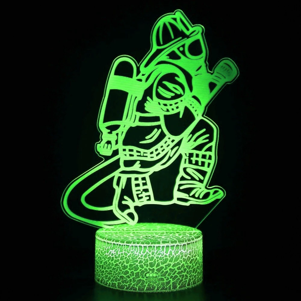Firemen 3D Illusion Night Light Touch Table Desk Lamp 7 Colors Optical USB LED Night Lamp for Kids Room Decor Firefighter Gifts
